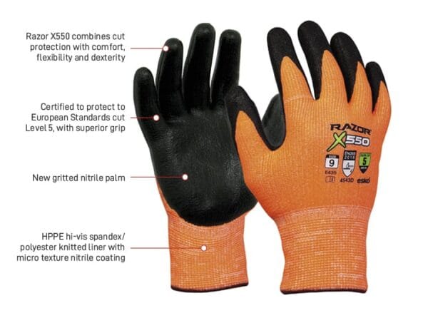 Razor X550 Hi-Vis Orange Cut 5 Glove