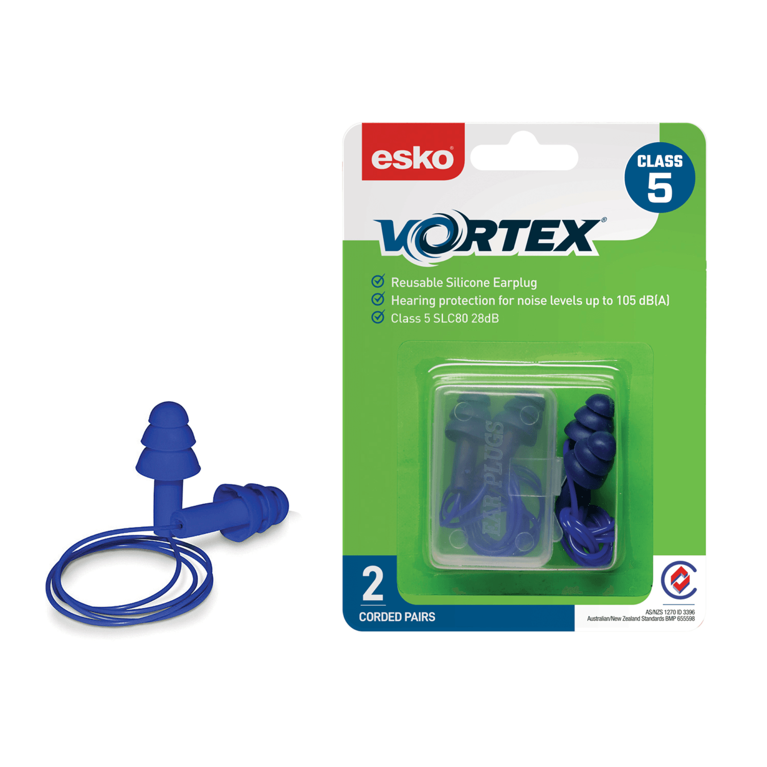 Vortex Protection Vortex Earplugs Blue Corded Reusable Class 4 2 Pack Comfortable Noise ...