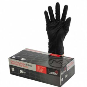 Bastion Nitrile Heavy Duty Diamond Grip Disposable Gloves Black